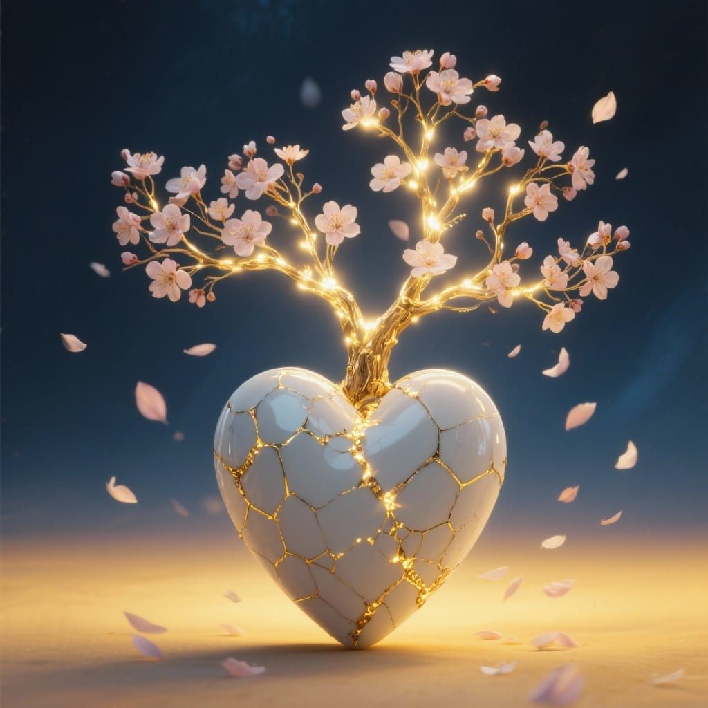Kintsugi Heart: Radiant Tree of Light