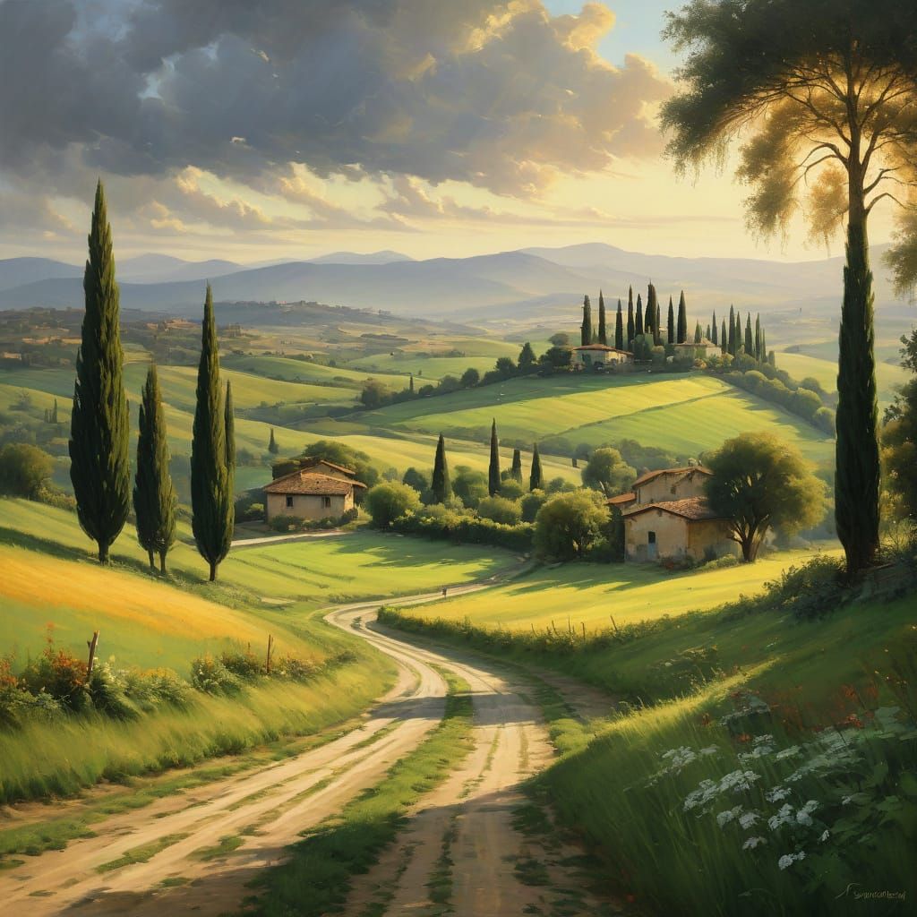 Idyllic Italian Countryside in Gentle Rain