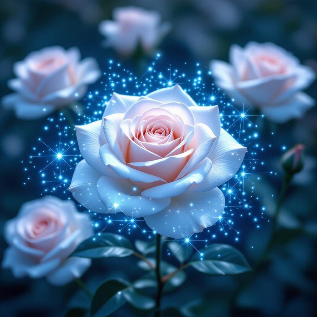 Glowing Rose Constellation with Crystal Roses in Vibrant Col...