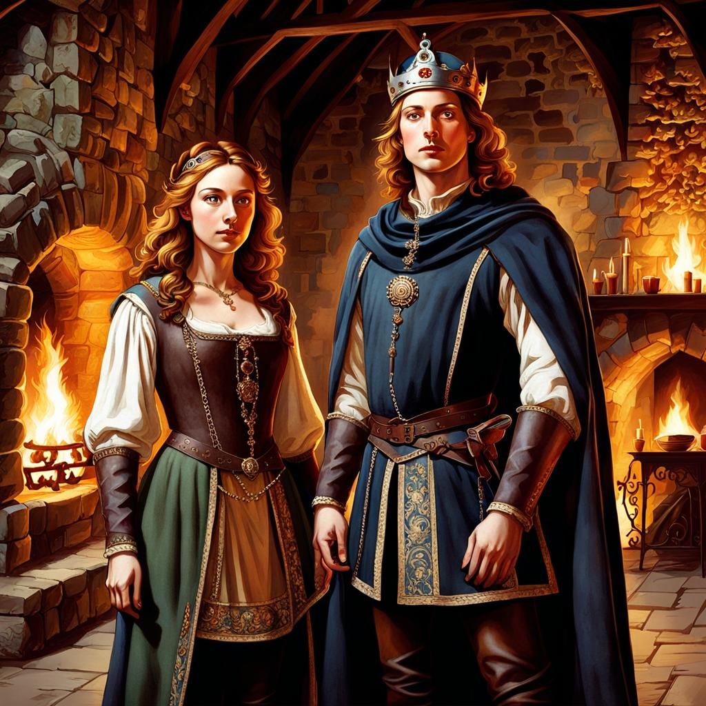 Medieval Hall Scene with Disguised Bard