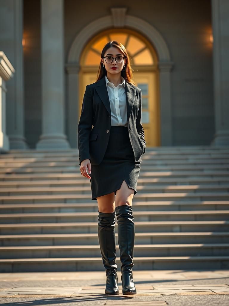 Confident Woman on City Hall Steps, Digital Art