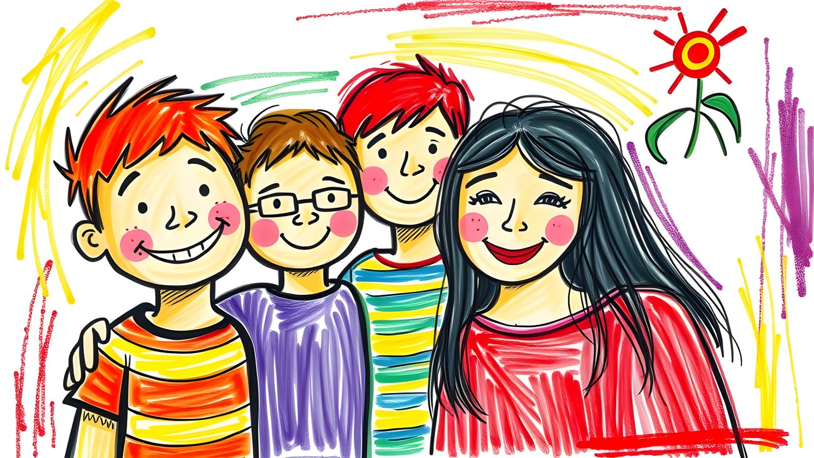 Childlike Crayon Drawing of a Family