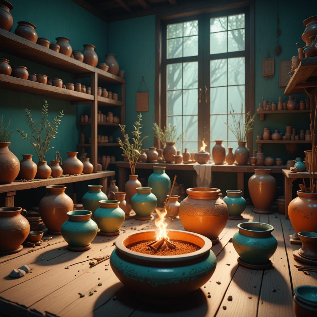 Incense Workshop Interior in Soft-Edged Style