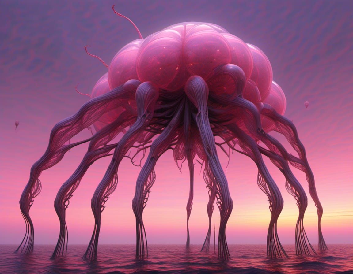 <lora:Epica:1.0> A creature made of five fleshy translucent ...