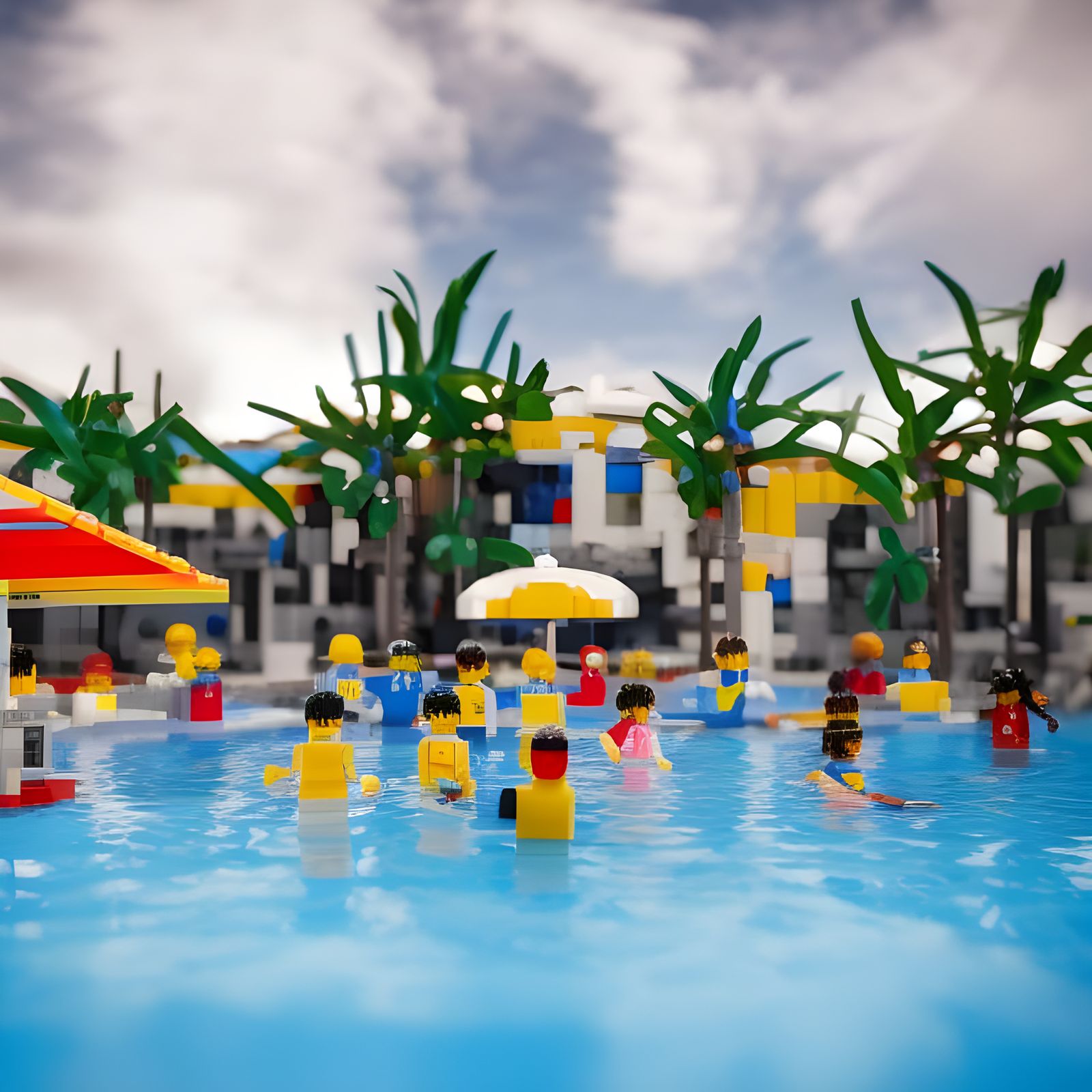 Hyperrealistic Lego Luxury Resort Poolside