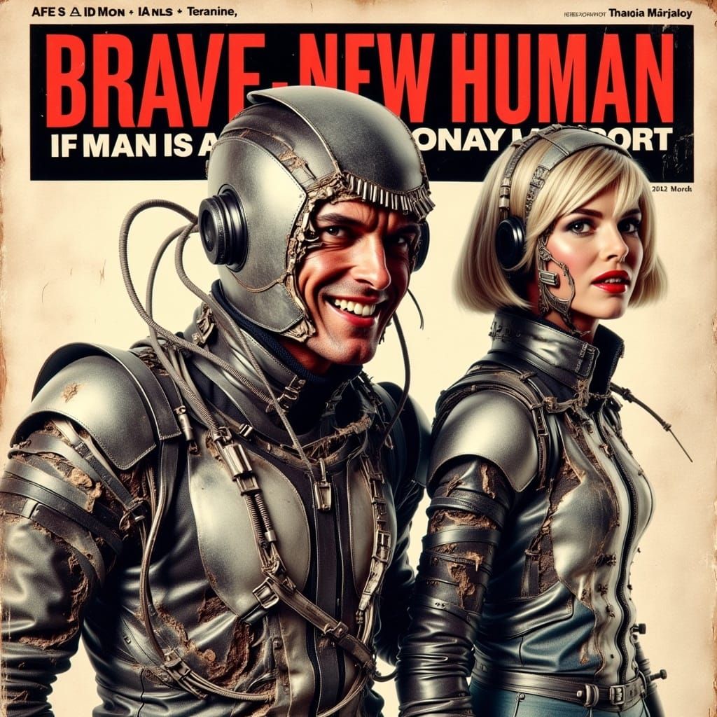Futuristic Couple Embracing Modernity with Grotesque Augment...