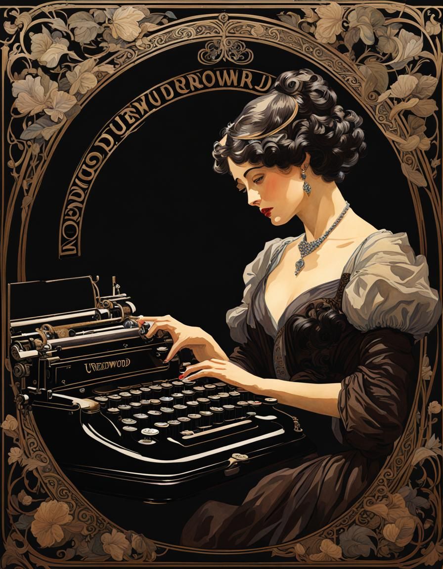 Antique Underwood Typewriter in Alphonse Mucha Style
