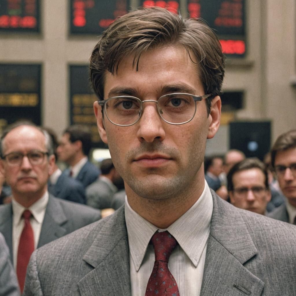 Man in Gray Suit on Stock Exchange Floor, 1983