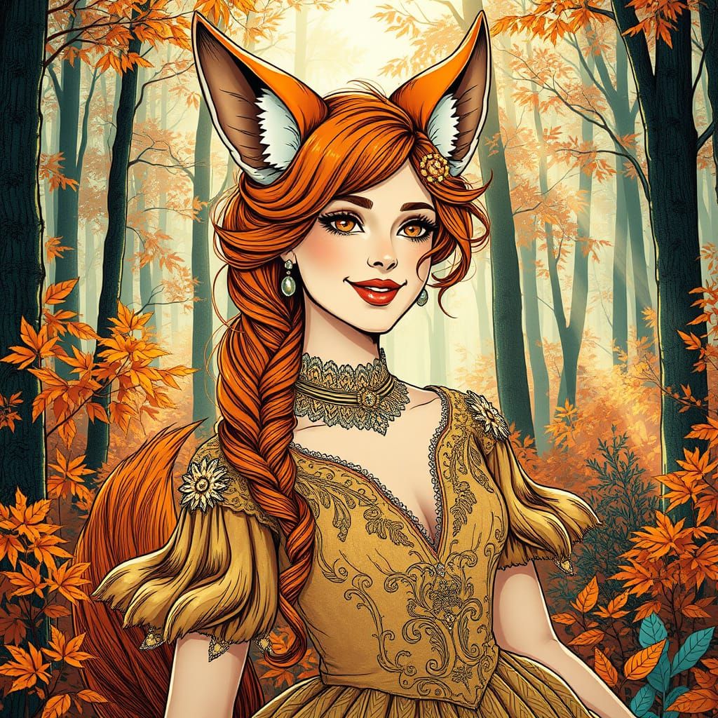 Mystical Copper Goddess in Art Nouveau Style