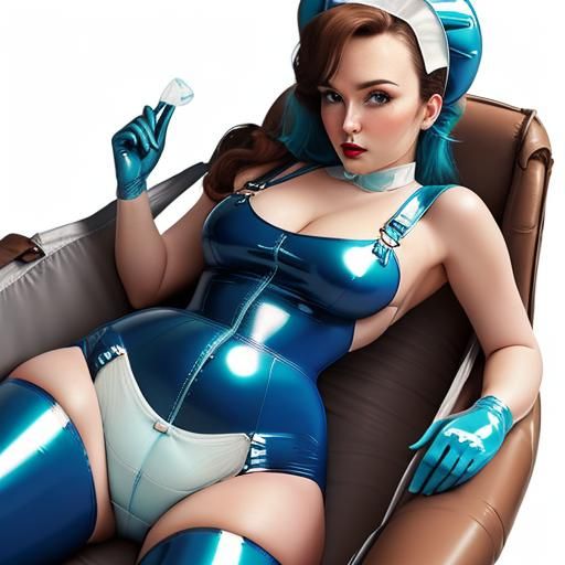 Girl in Glossy Latex Diaper Suit with Distressed Look