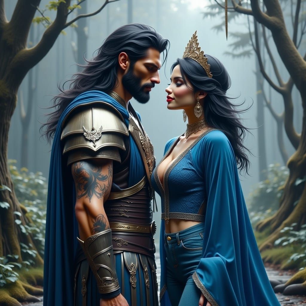 Queen's Forbidden Kiss in Mystical Realm: Matte Painting