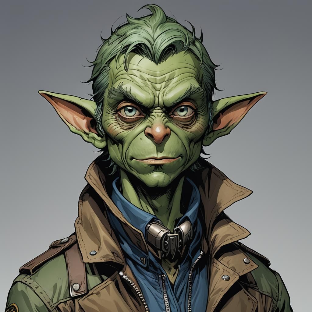 Sci-Fi Goblin Pilot in Comic Book Style