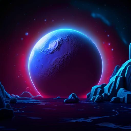 Neon Planet in Space: Detailed Matte Painting