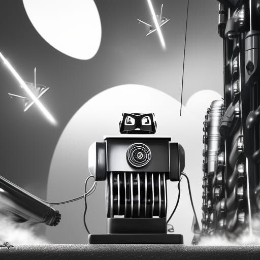 Robotic Cat Soaring in Atompunk Retro Future