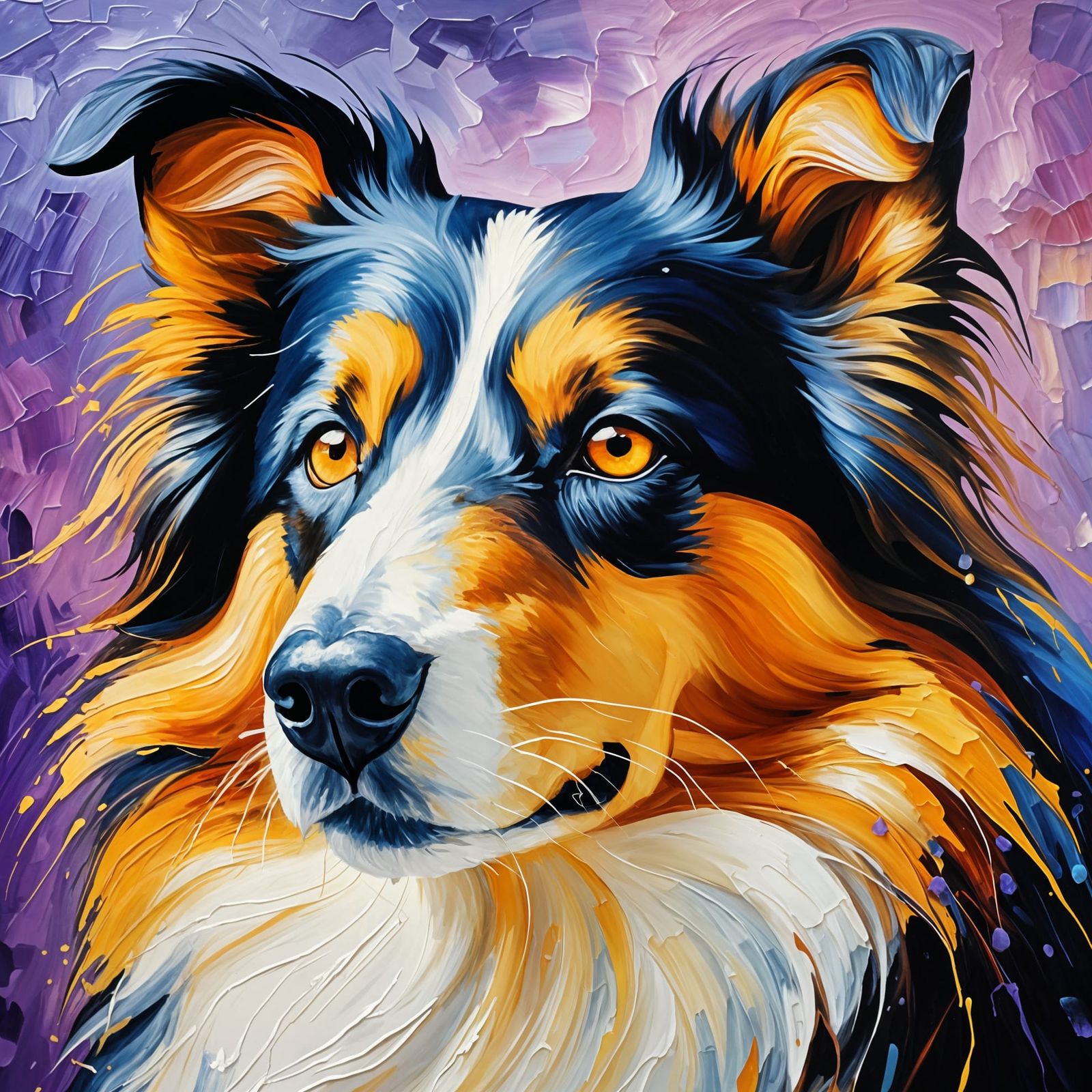 Impressionistic Collie Portrait in Palette Knife Impasto Sty...