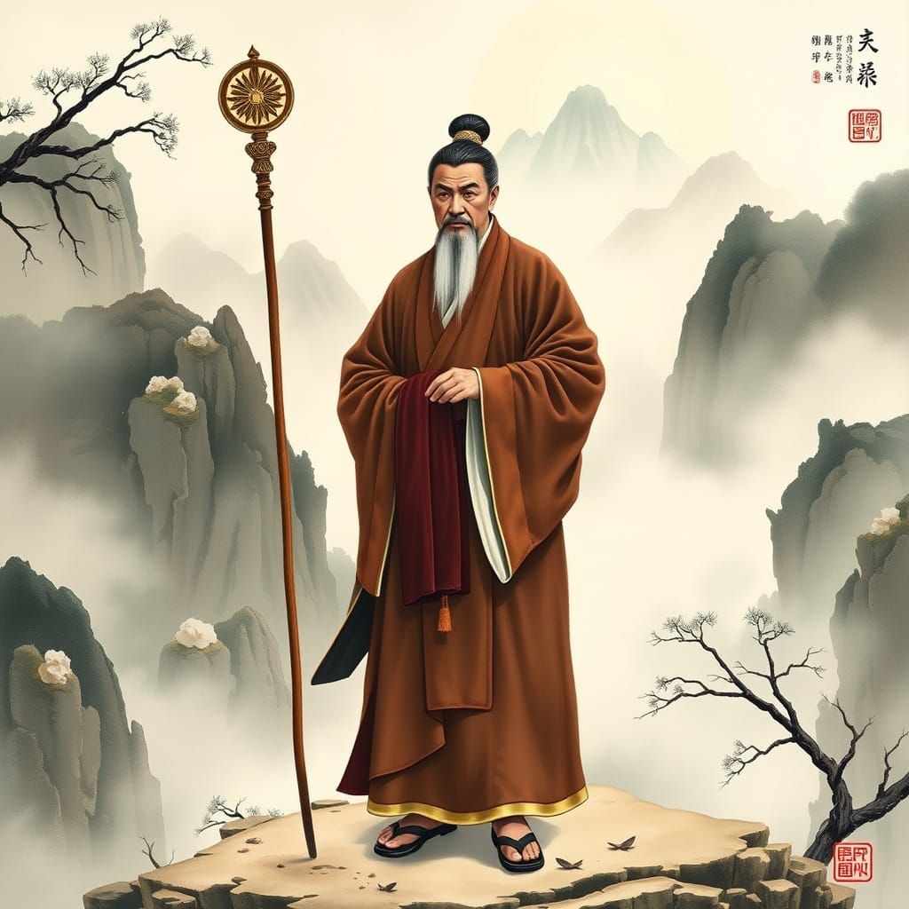 Immortal Monk in Chinese Painting Style