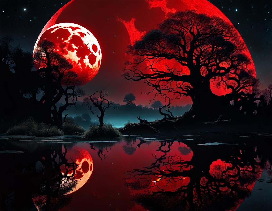 Blood Moon Reflection in Maximalist Style
