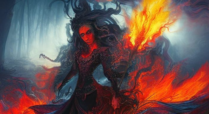 Ethereal Goddess of Hell with Fiery Aura