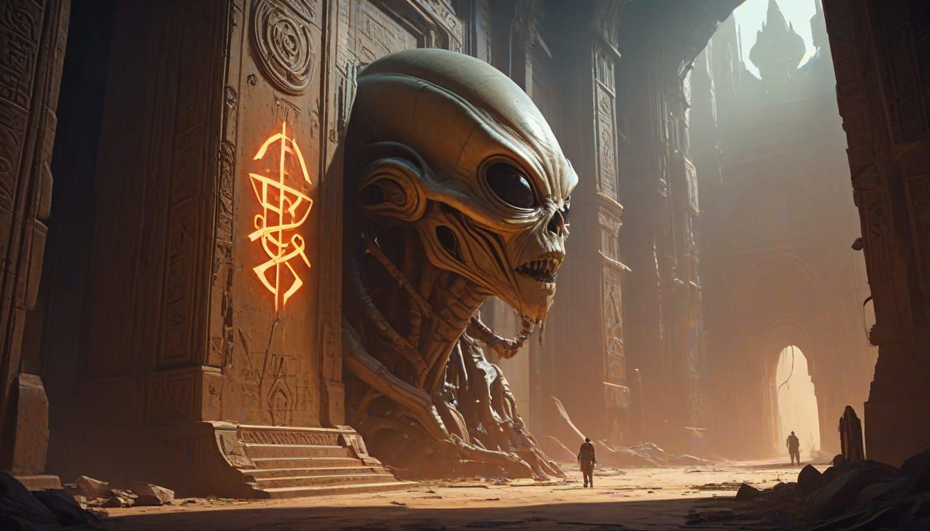 Alien Inscriptions on Monumental Architecture: Sci-Fi Art