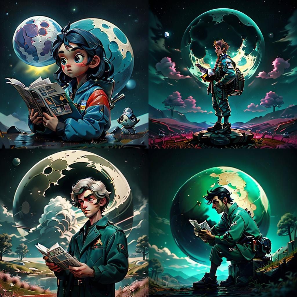 Men on the Moon Playing Golf: Polaroid Style