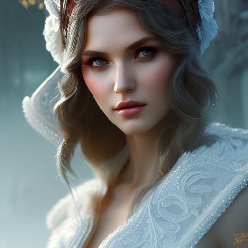 Beautiful Russian Girl in Ancient Dress: Digital Painting