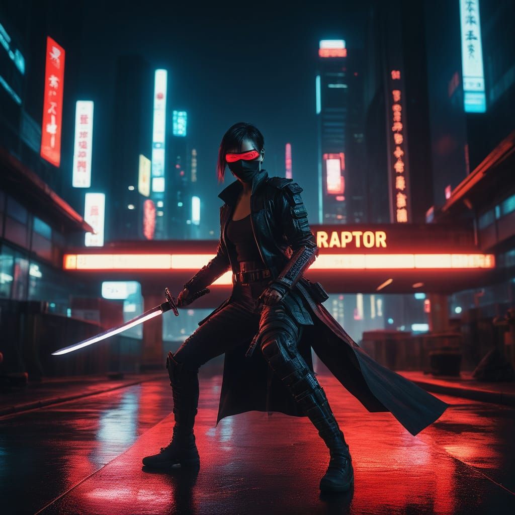 Cyberpunk Femme Fatale in Cinematic Film Still