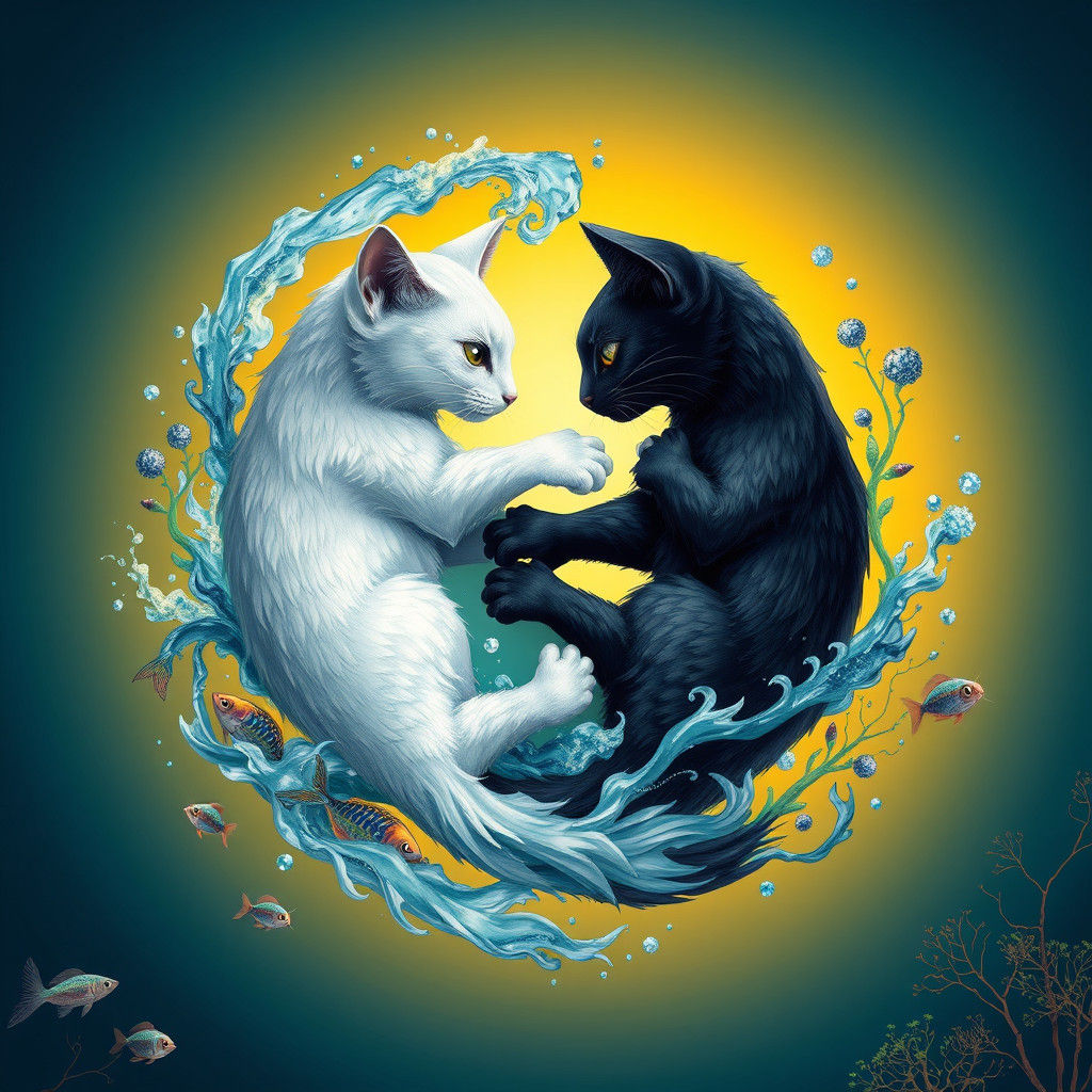 Yin and Yang Cats in Pisces Aquatic Aura