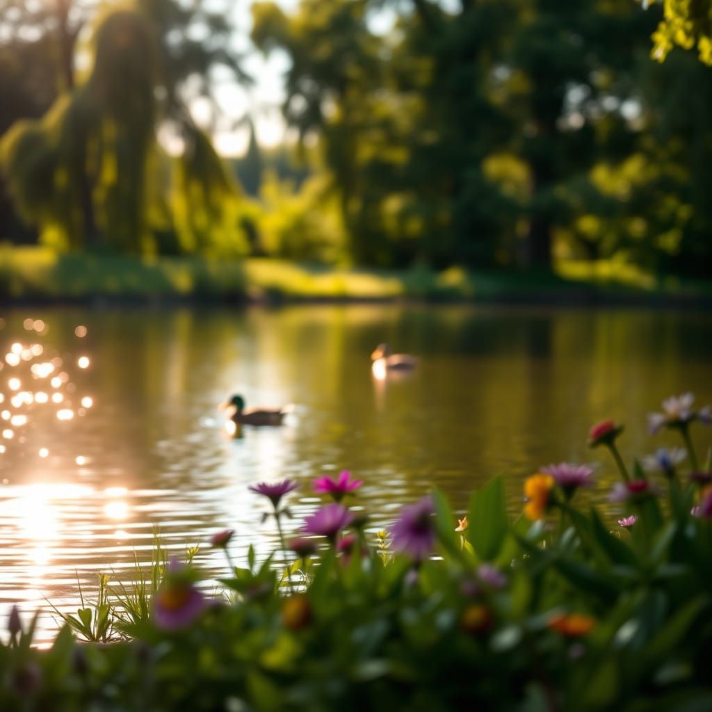 Peaceful Ruislip Duckpond Scene with Vibrant Greenery
