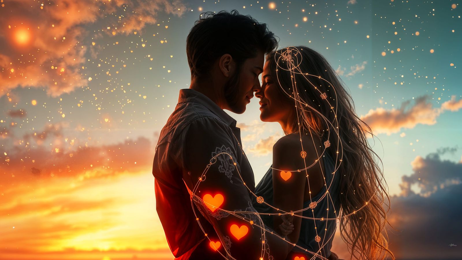 Surreal Digital Painting of Invisible Lace Binding Soulmates