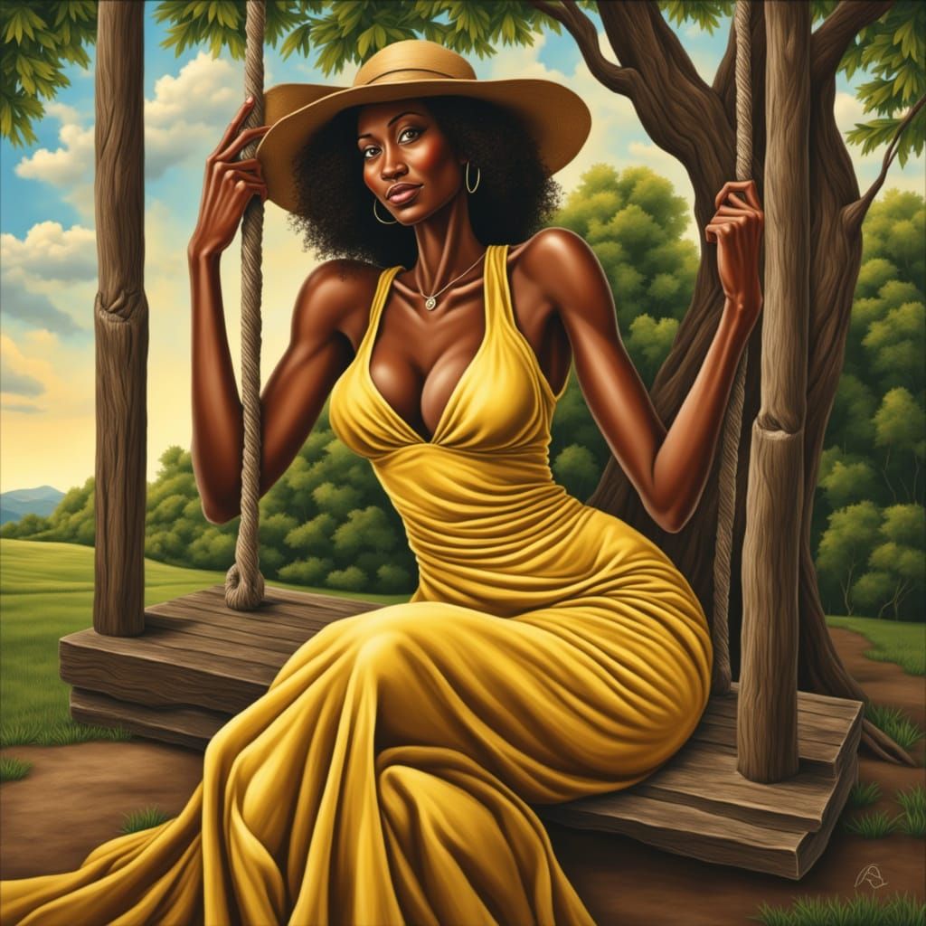 Elegant Black Woman in Rococo Style Airbrush Painting