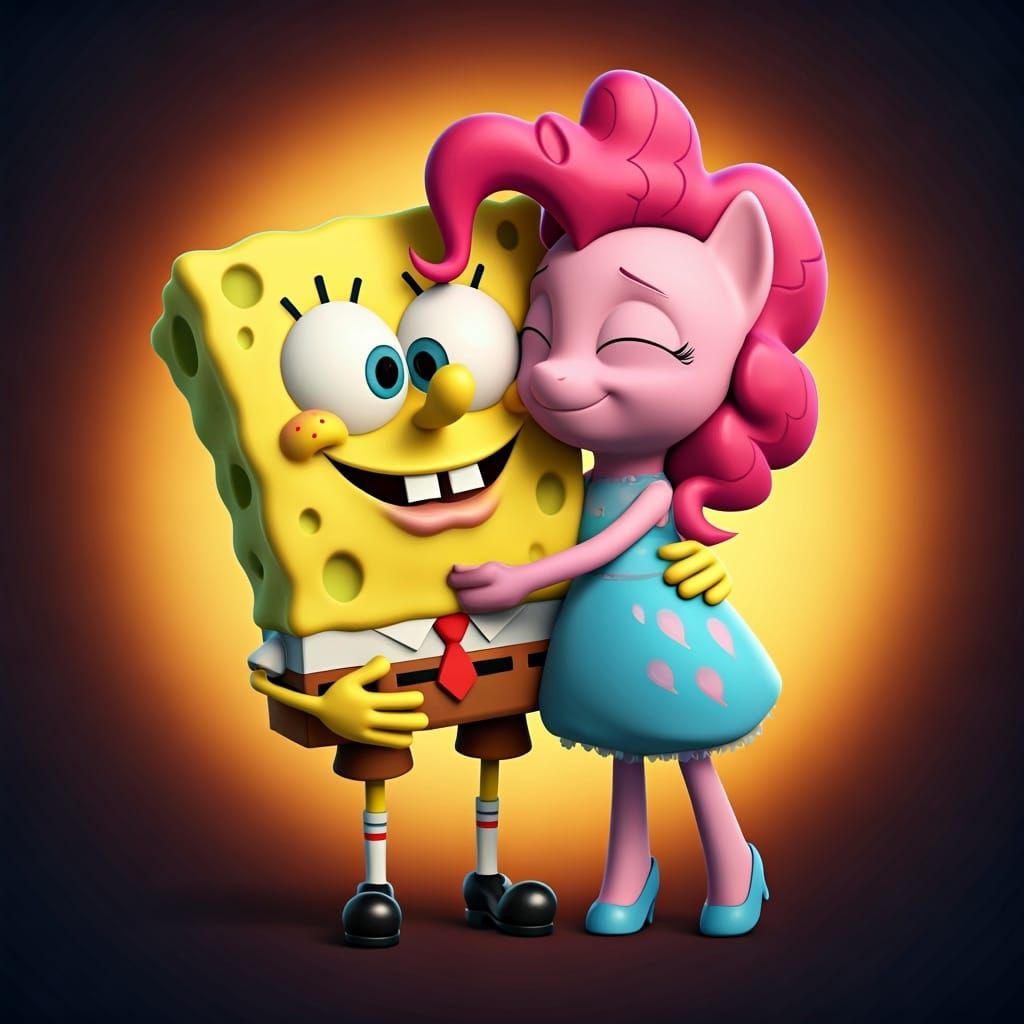 SpongeBob and Pinkie Pie Hug: Pixar Style
