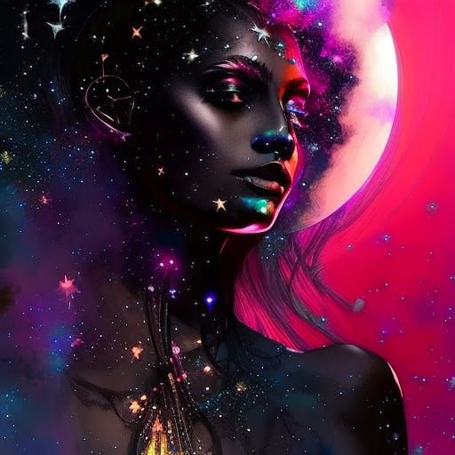 Moon Witch Goddess in Sparkling Silhouette