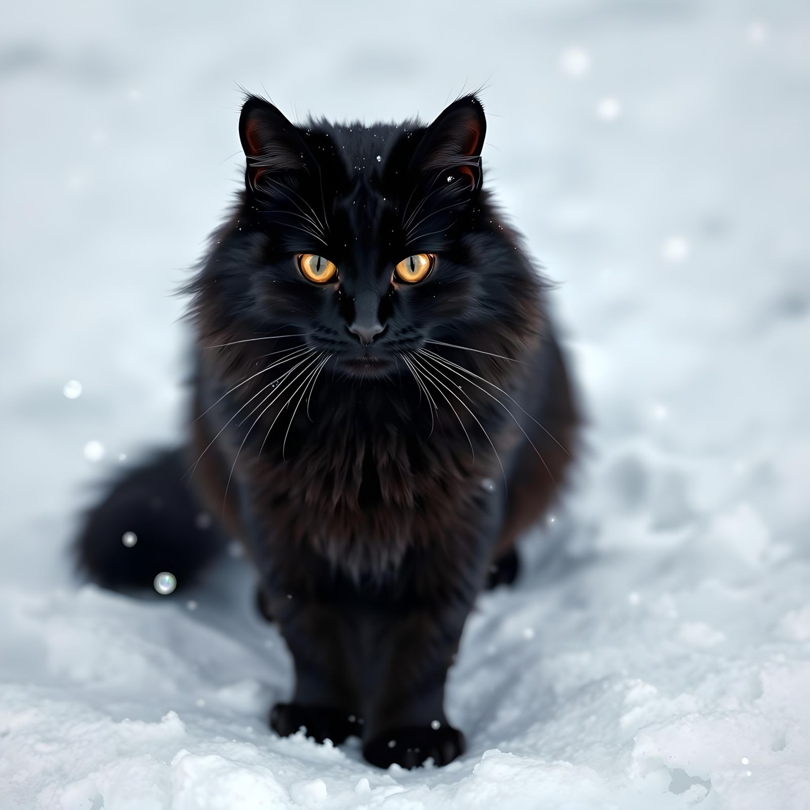 Black Cat in Snow, Hyperrealistic 64 Megapixel Photo