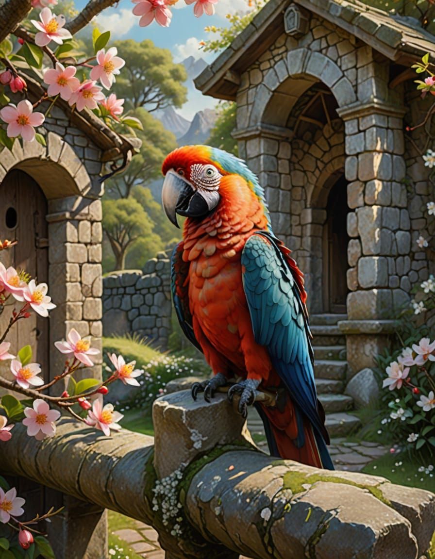 Macaw Bird in Fairytale Matte Painting