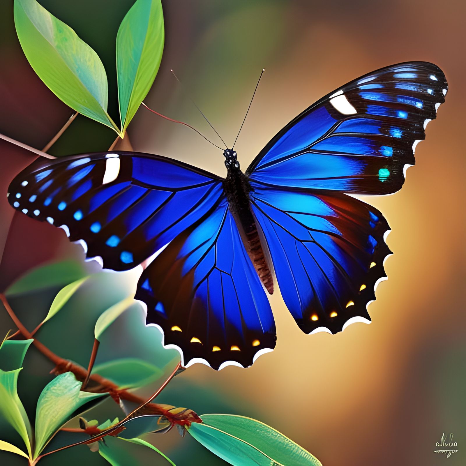 Ornate Blue Morpho Butterfly in Lush Jungle