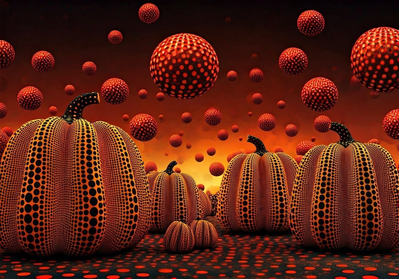 Dreamy Quilled Pumpkins in Pointillism-Style Landscape