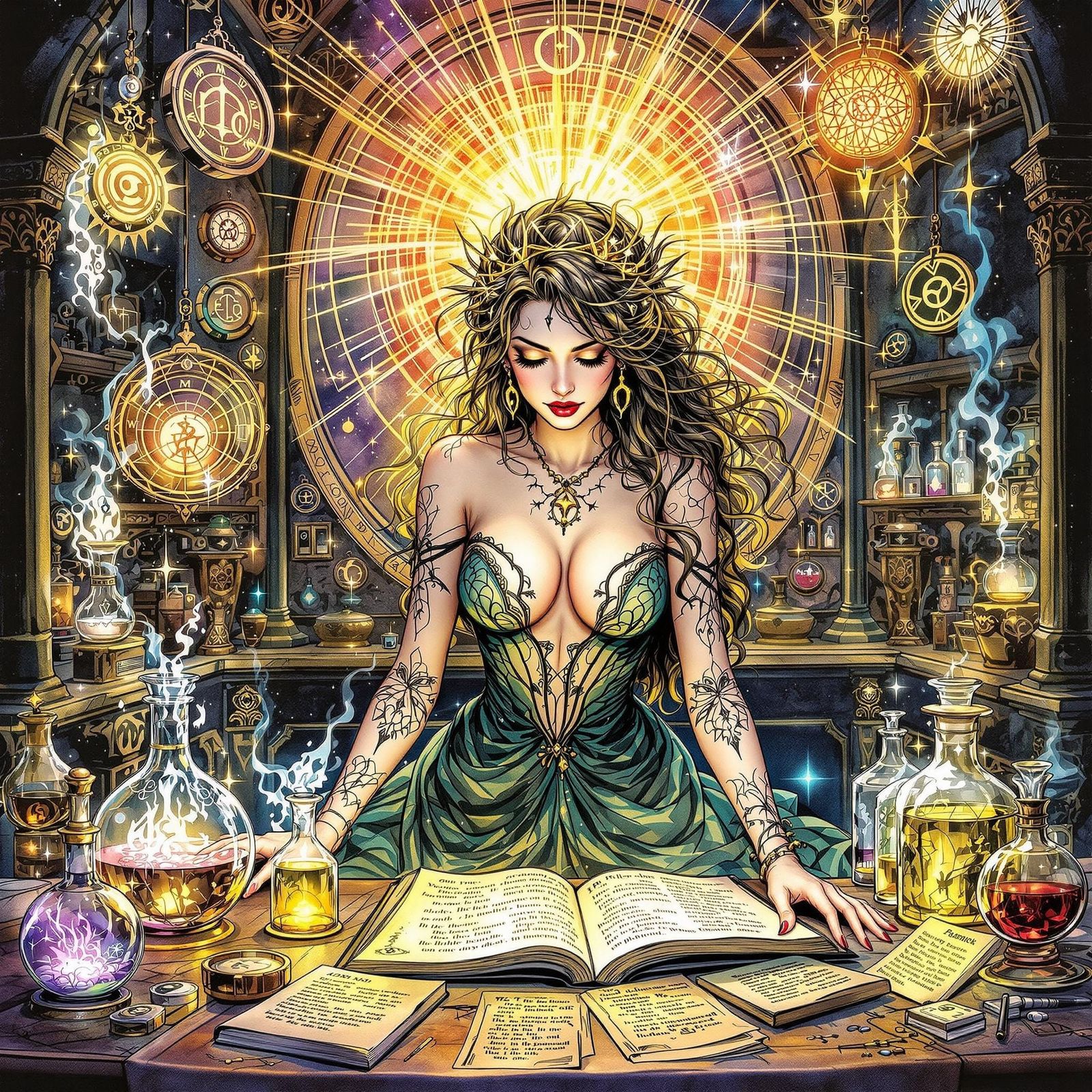 Radiant Alchemist in Lavish Baroque Laboratory