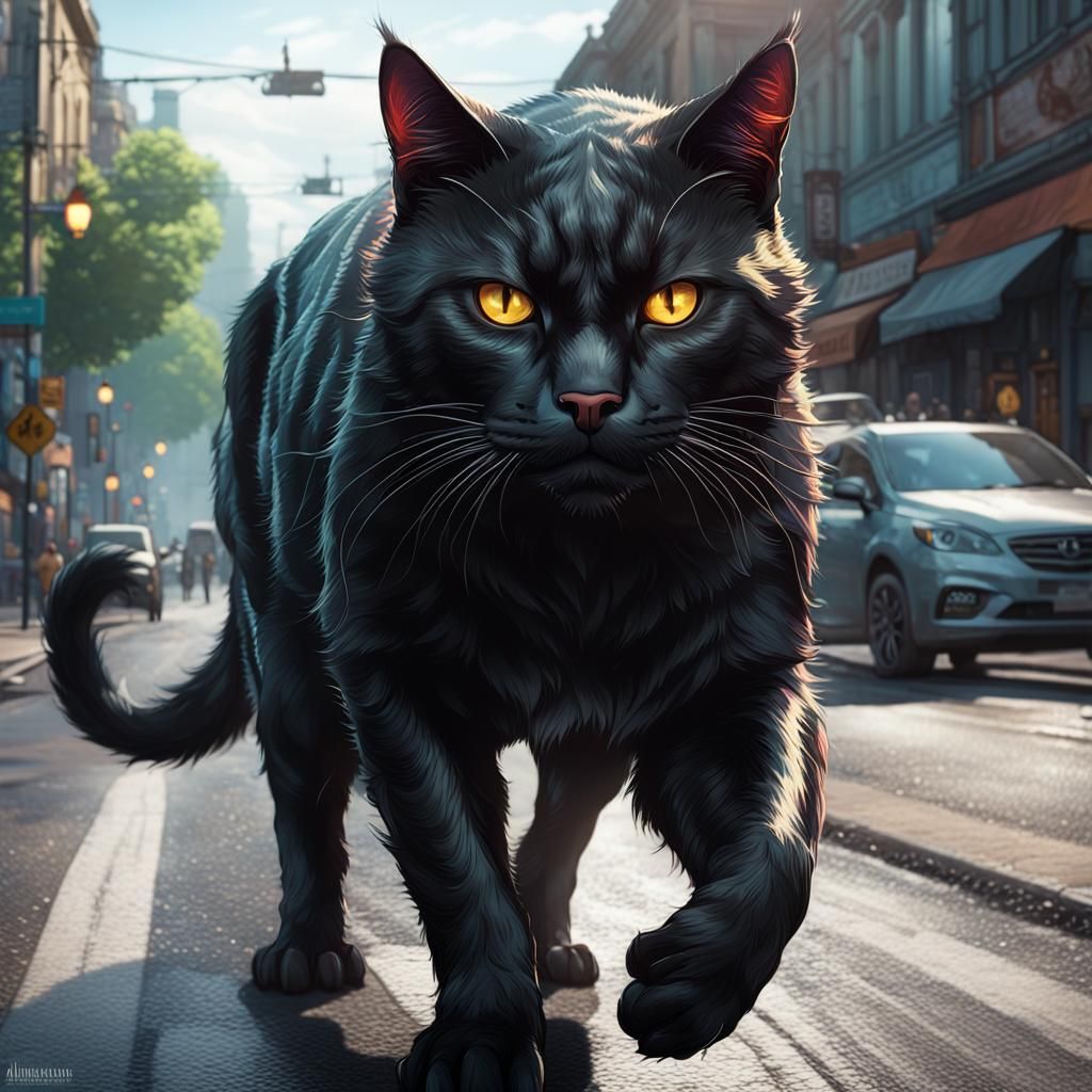 Giant Black Cat Portrait in Artgerm Style