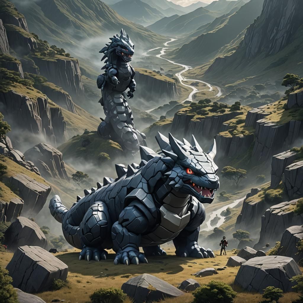 Giant Onix pokemon in the mountains