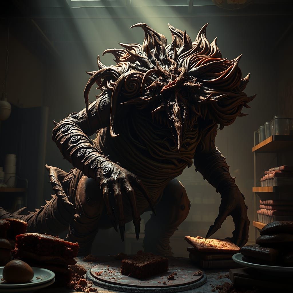Dark Chocolate Cake Monster in Abandoned Bakery