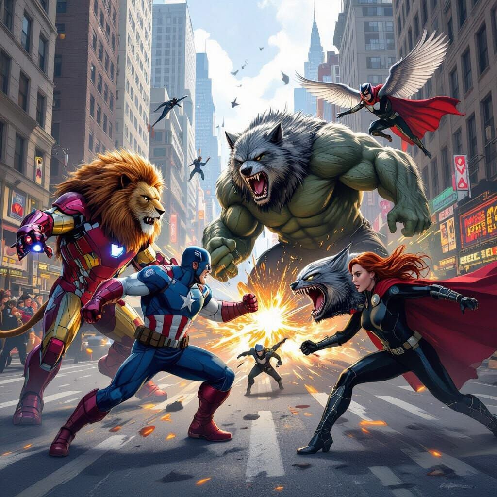 Avengers as Animals Battle Loki in NYC Concept Art
