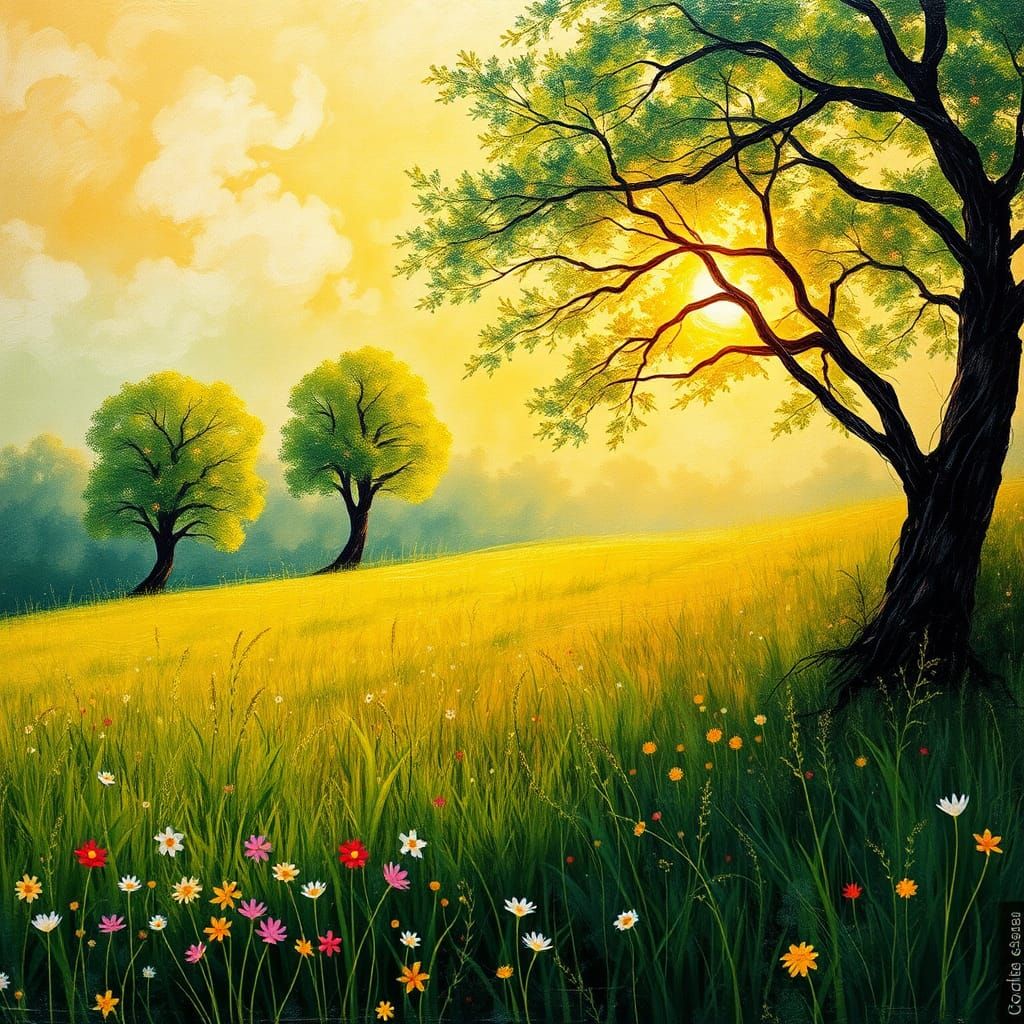 Enchanting Impressionist Summer Meadow in Golden Light