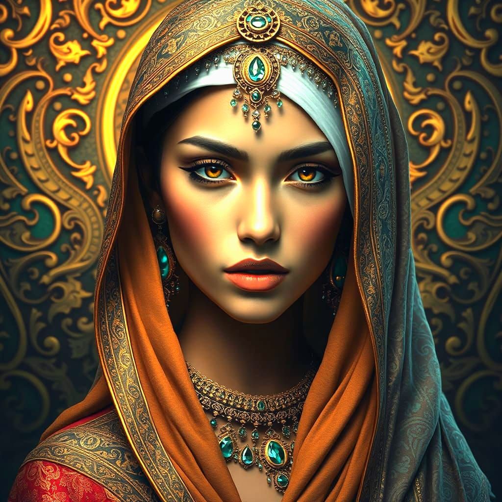 Enchanting Arabian Nights Portrait in Art Nouveau Style