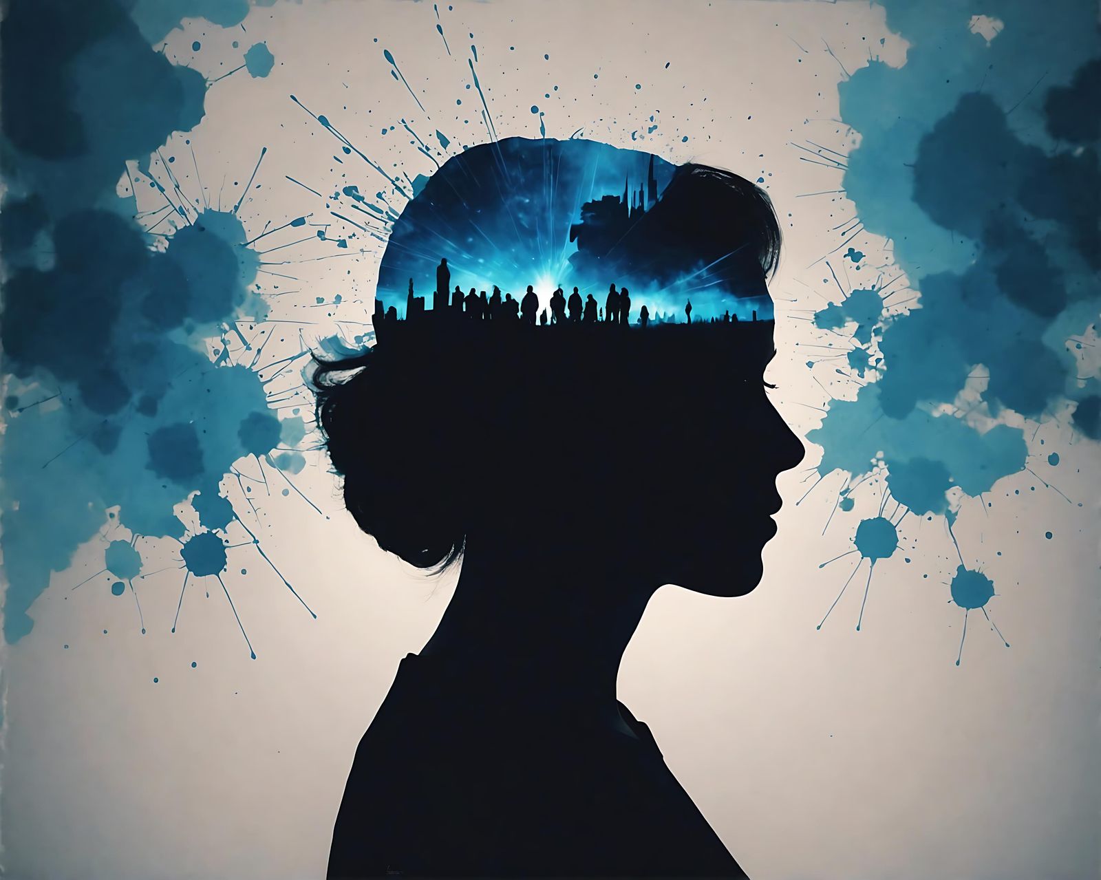 Abstract Double Exposure Portrait Silhouette with Explosions