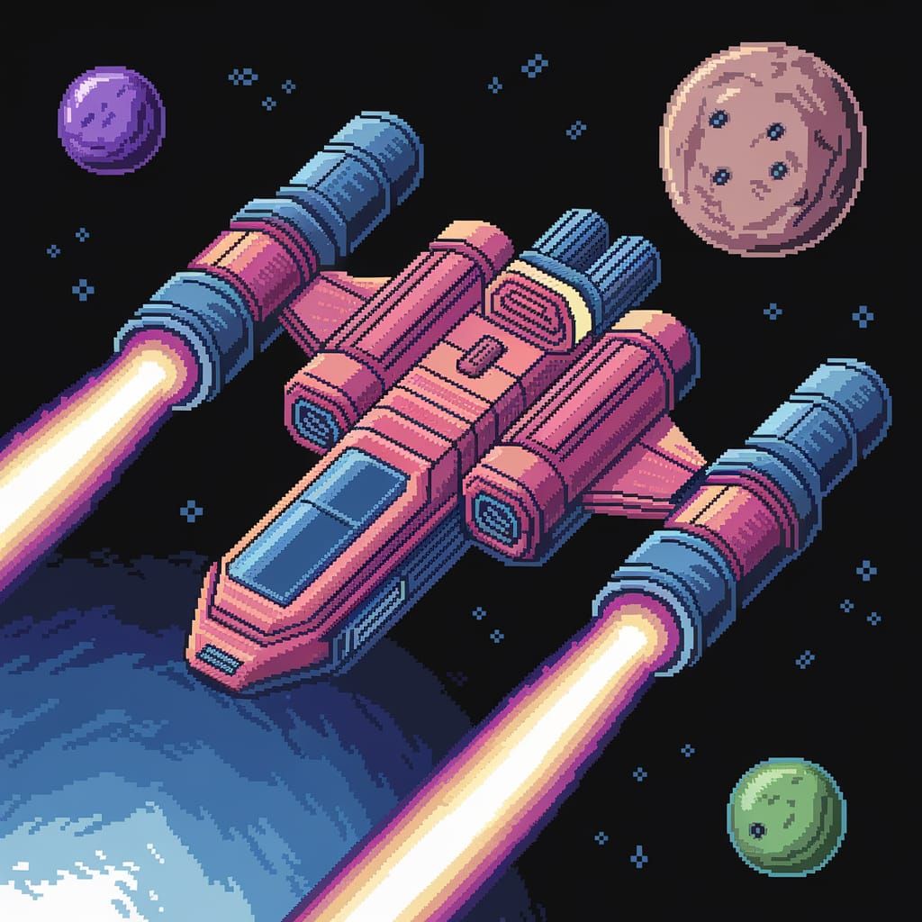 Pixel Art Spaceship with Laser Cannons