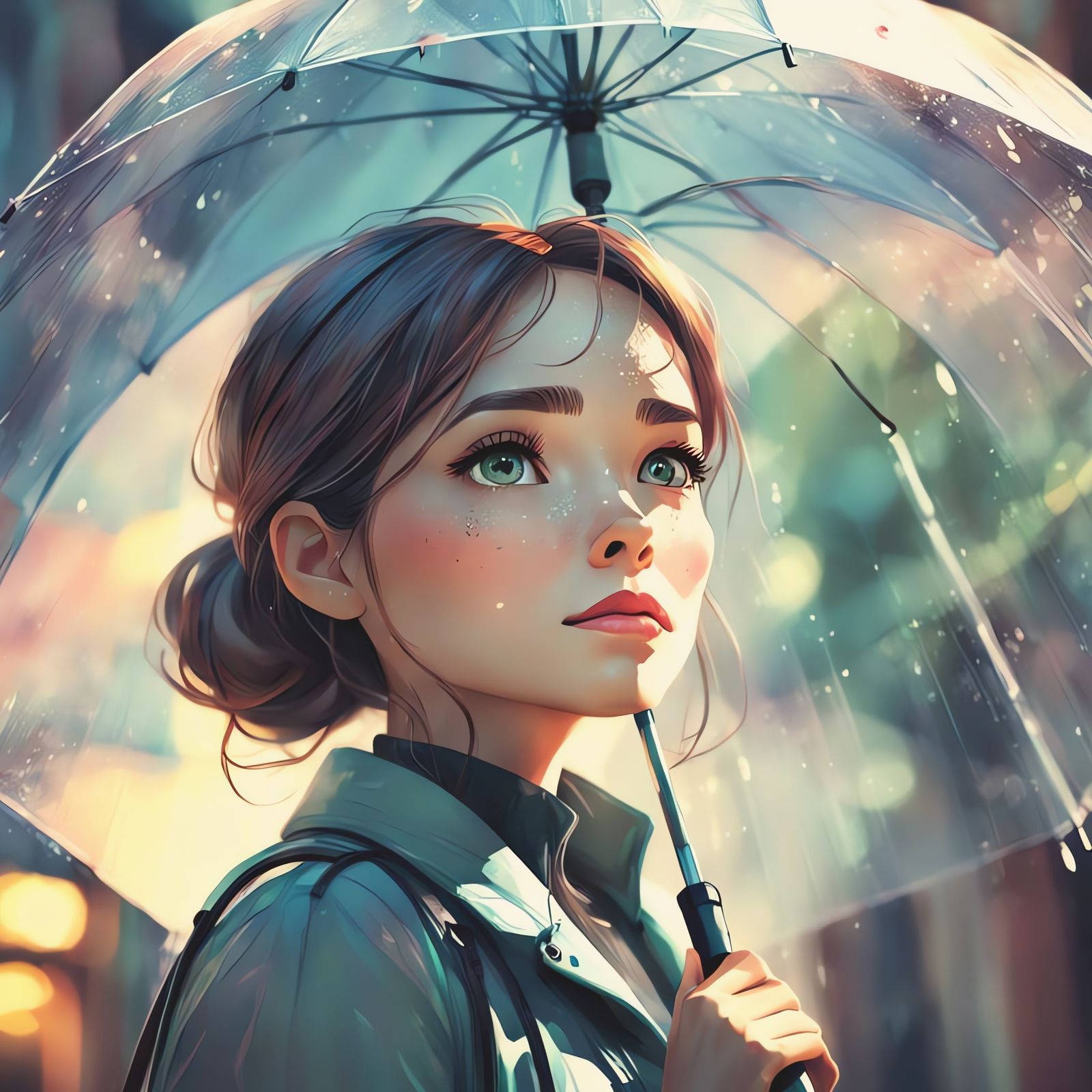 Cute Girl with Umbrella as 3D Digital Art