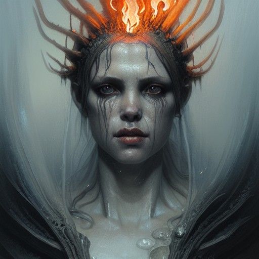 Demonic Princess Portrait with Fire and Ice