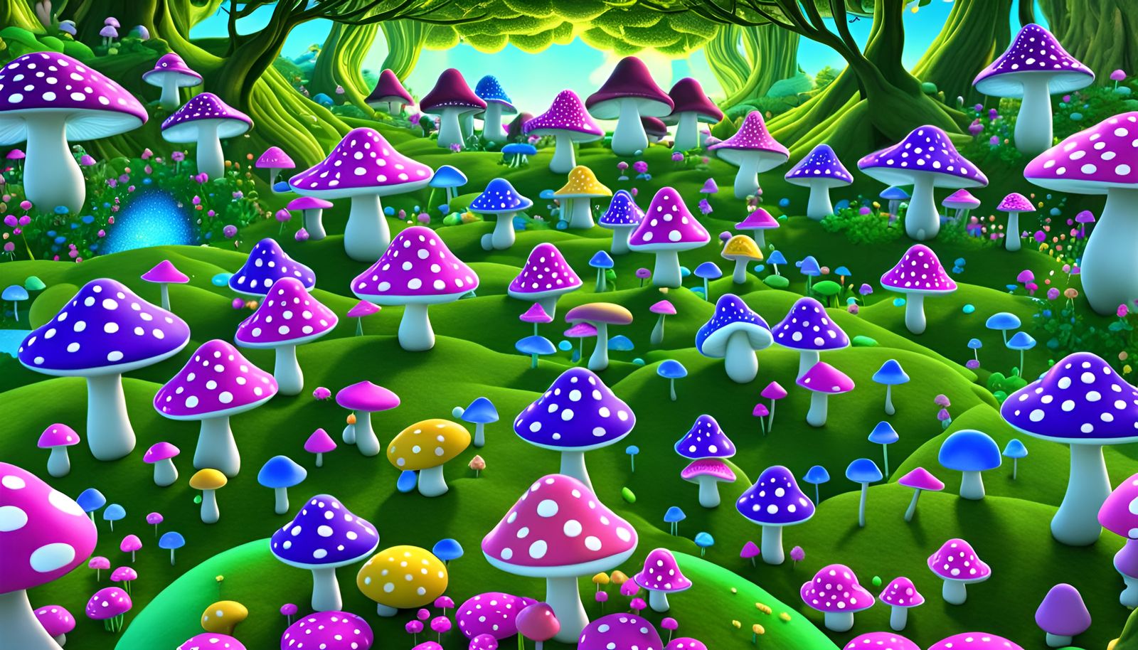 Mushroom People in Glowing Fantasy Dreamscape