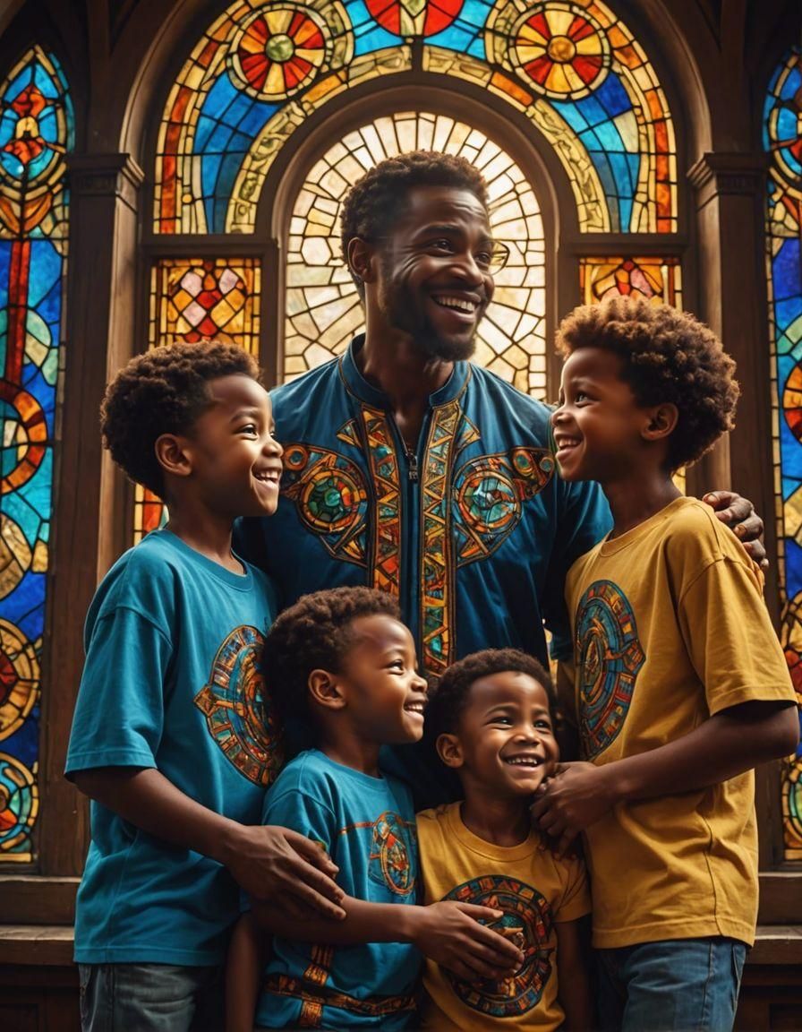 Joyful Father and Sons in Vivid Afrocentric Portrait