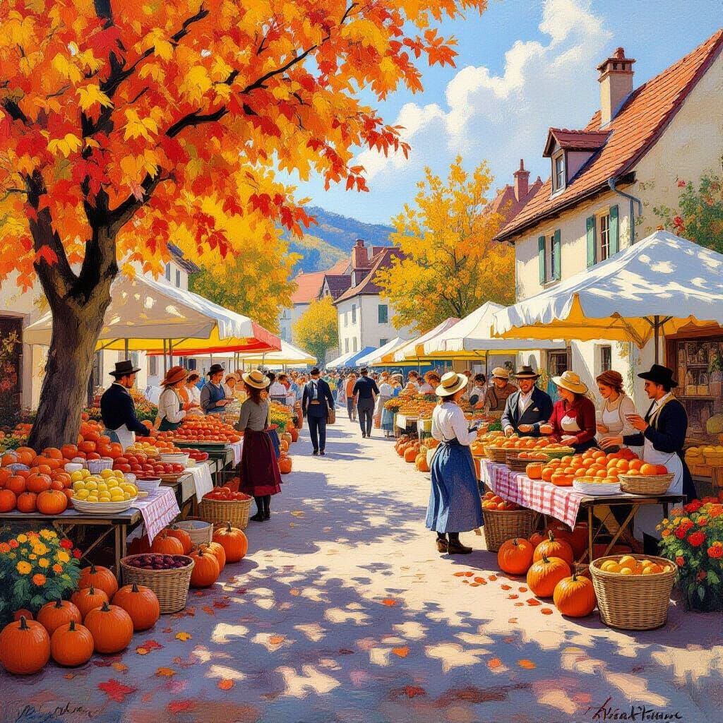 Joyful Autumn Harvest Festival in Sun-Drenched Village Squar...